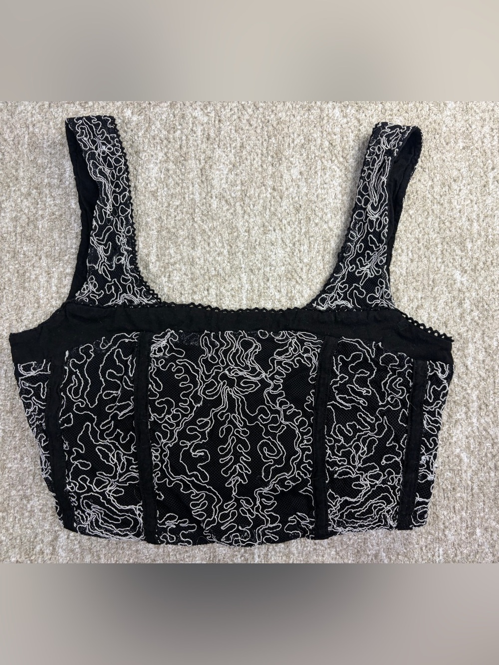 Free People Black Embroidered Cropped Tank